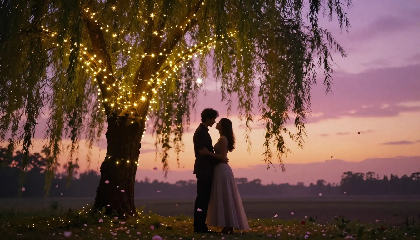 A breathtakingly romantic scene in a dreamy garden at twilig...