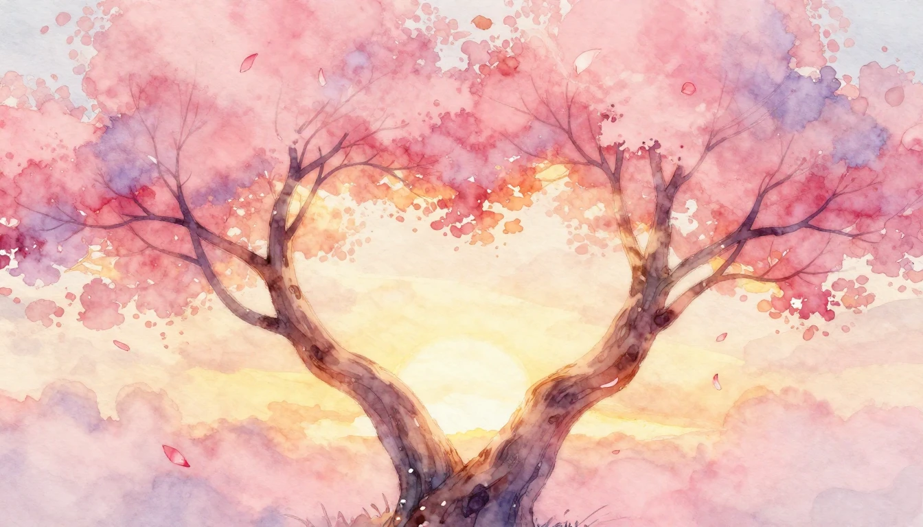 A soft and dreamy watercolor painting depicting two intertwi...