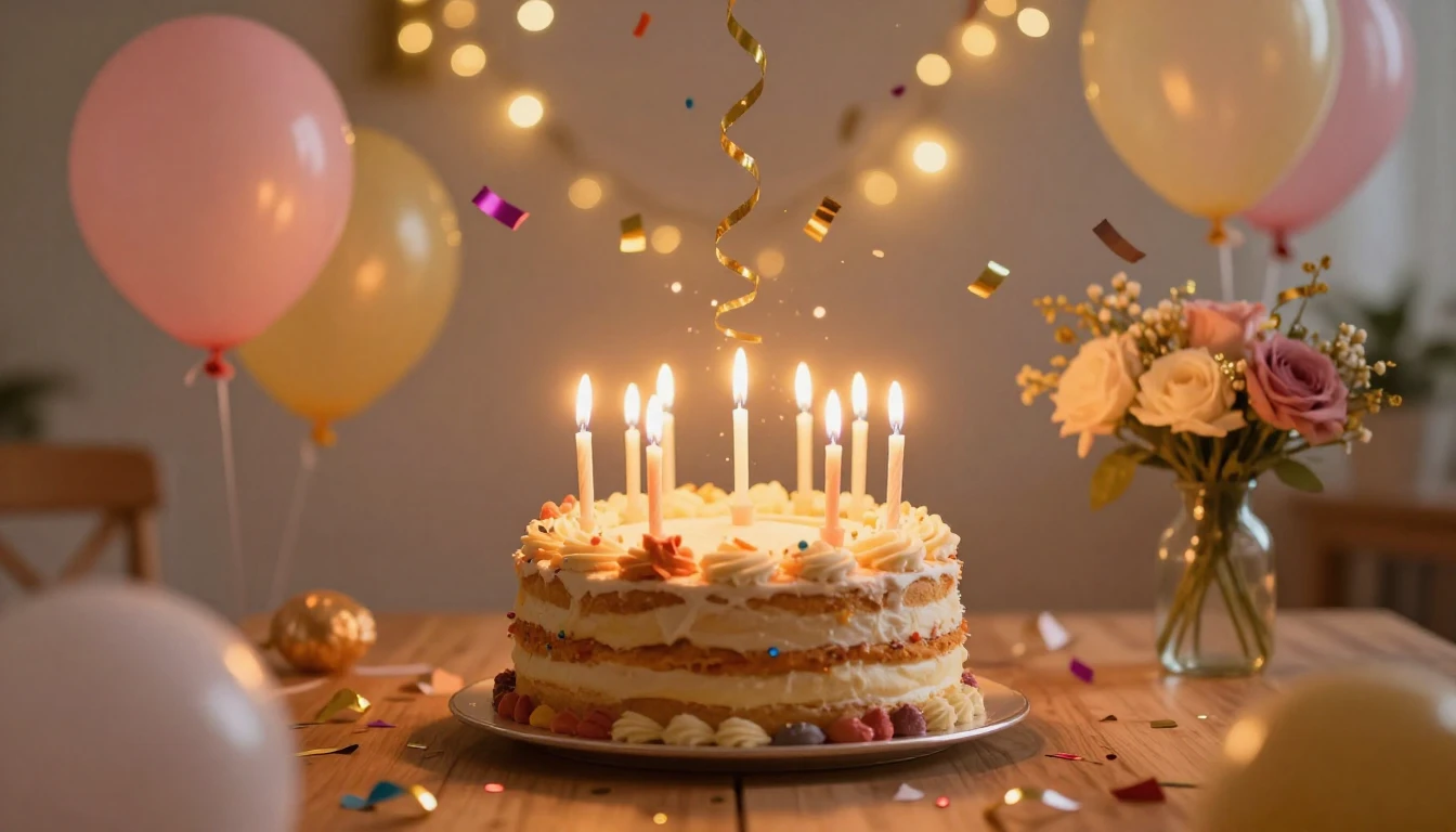 A vibrant and warm celebratory scene featuring a large, beau...