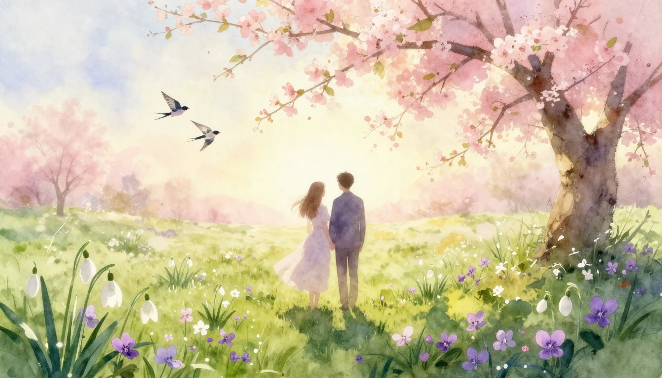 A romantic watercolor painting capturing the essence of earl...