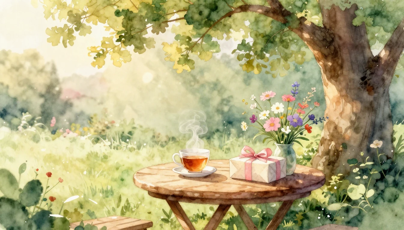 A serene and heartwarming scene in a sun-drenched garden dur...