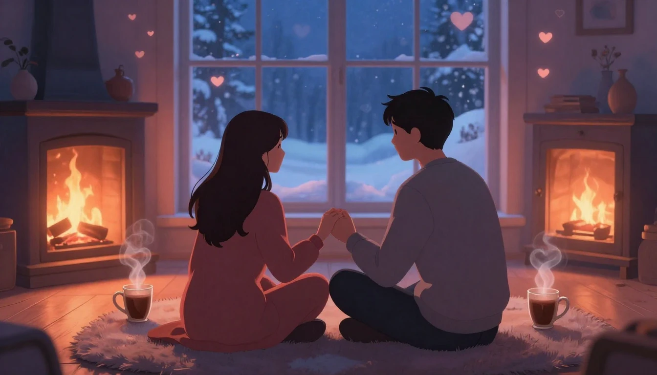 A soft and dreamy romantic composition showing a cozy evenin...