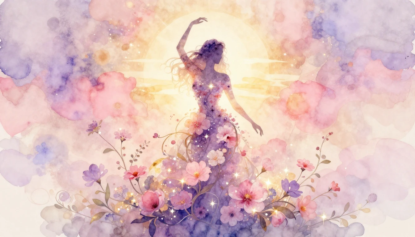An ethereal and artistic watercolor painting depicting the a...