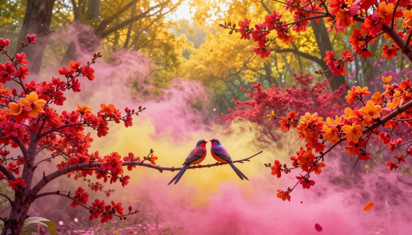 A breathtaking spring festival scene filled with vibrant col...