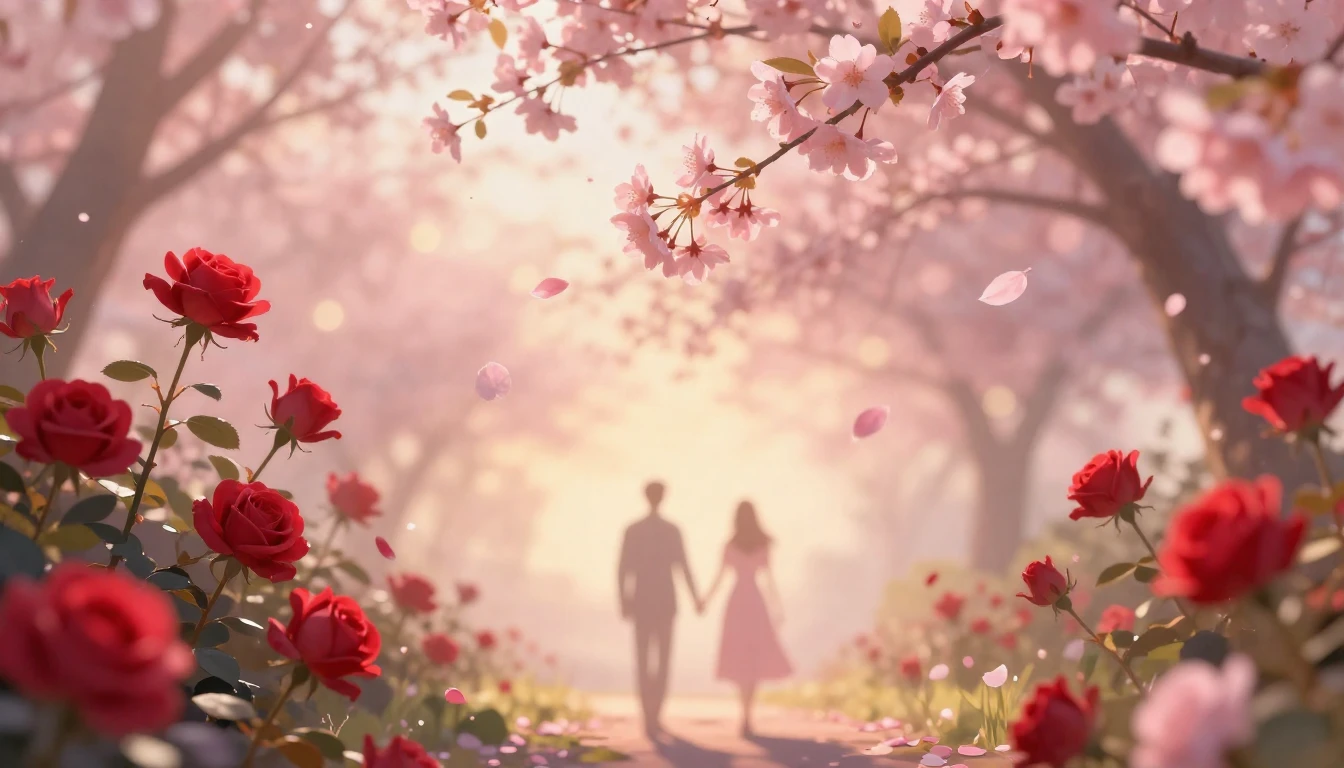 A soft and dreamy romantic scene in a blooming spring garden...