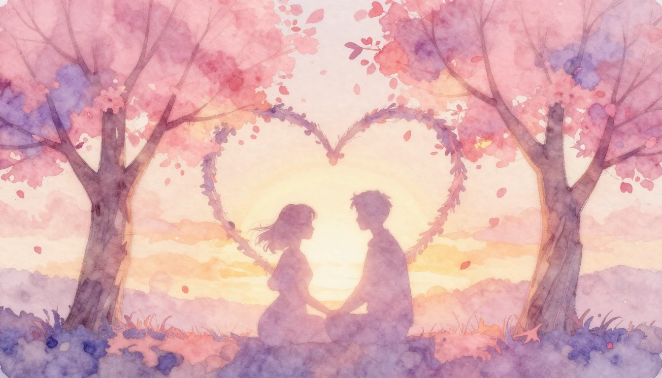 A romantic and soft watercolor painting symbolizing eternal ...