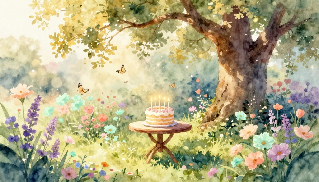 A dreamy and vibrant watercolor painting of a celebratory ga...