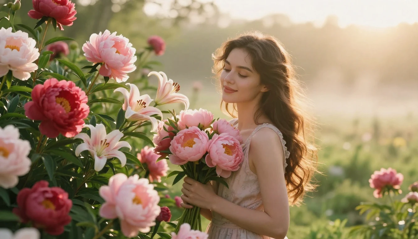 A warm and enchanting scene of a beautiful woman surrounded ...