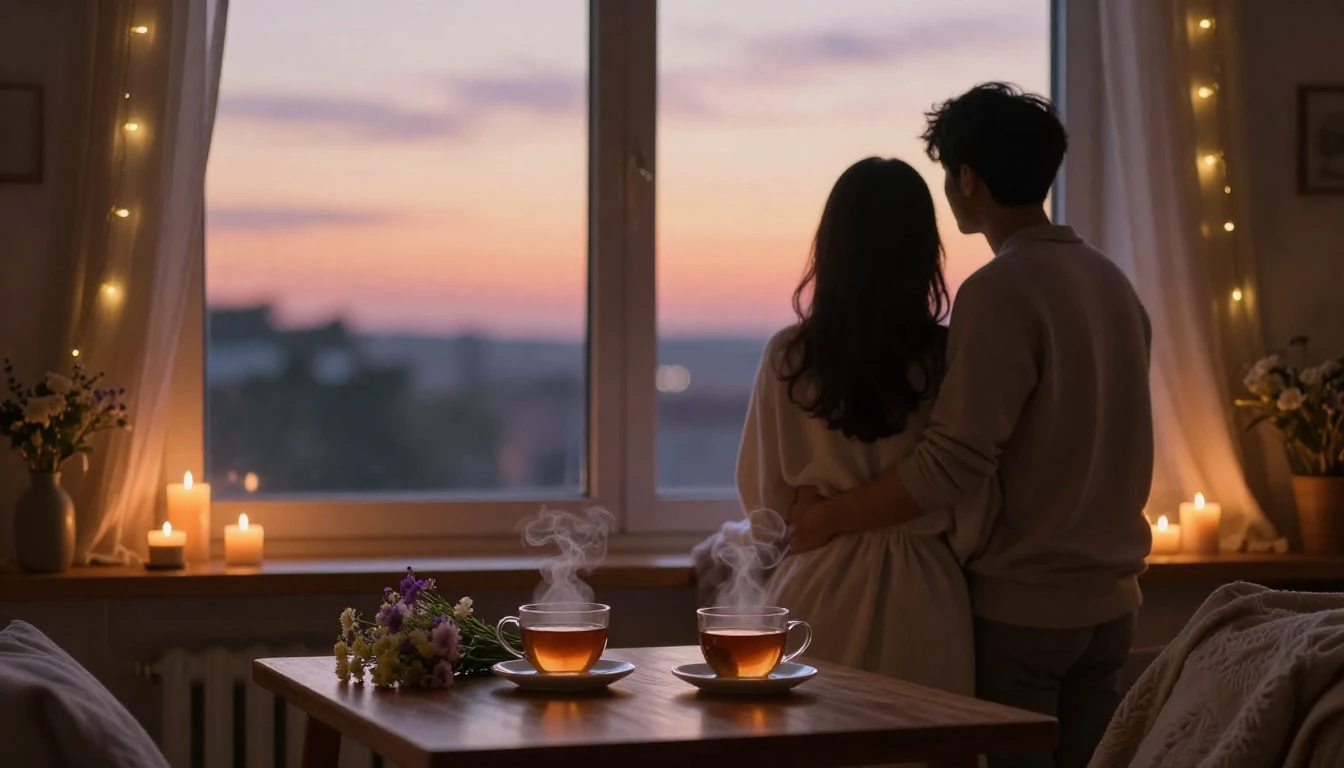 A romantic and cozy scene capturing the essence of love. Two...