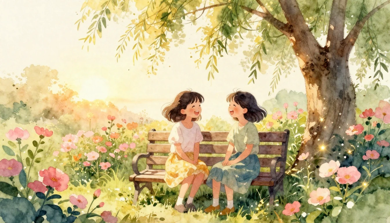 A beautiful watercolor painting depicting two best friends s...
