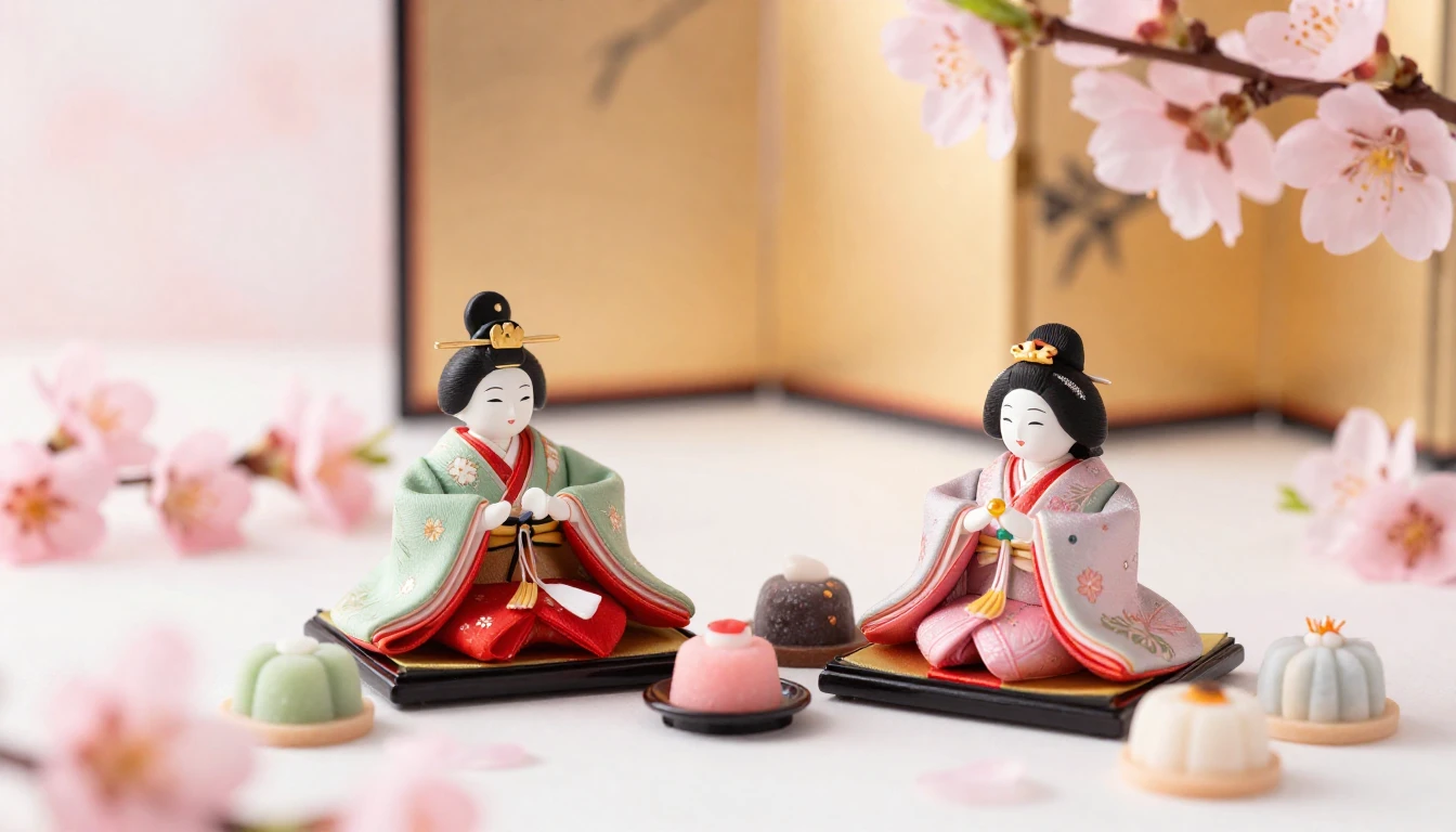 A delicate and charming scene of traditional Japanese Hina d...