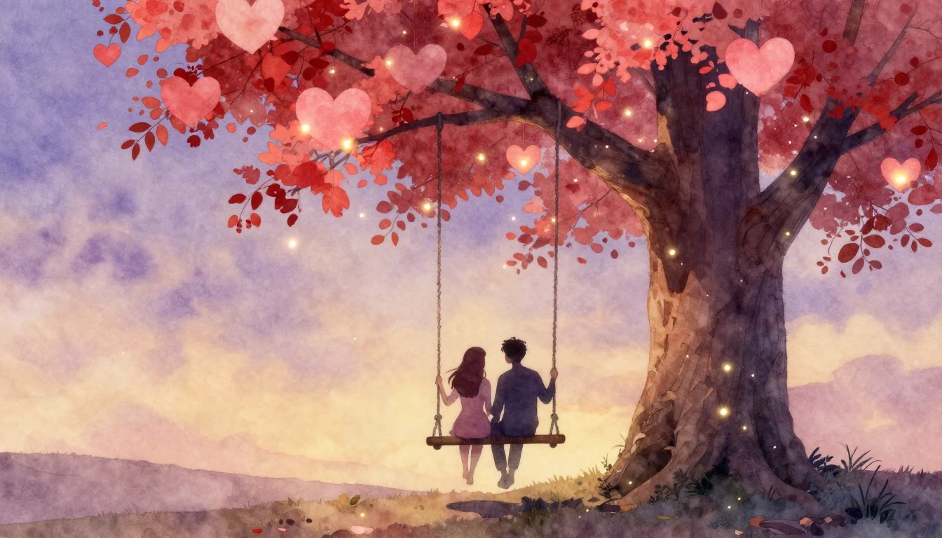 A romantic and dreamy watercolor illustration depicting two ...