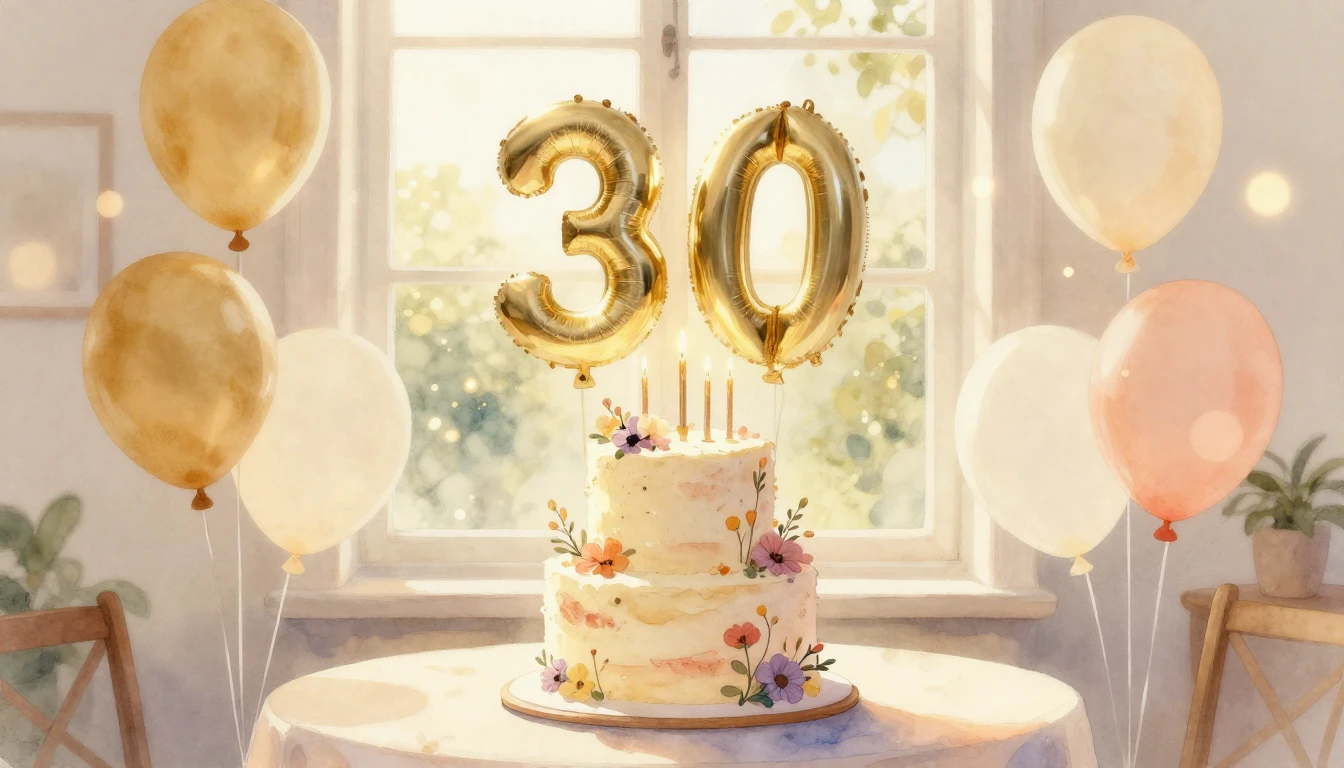 A warm and festive scene celebrating a milestone 30th birthd...