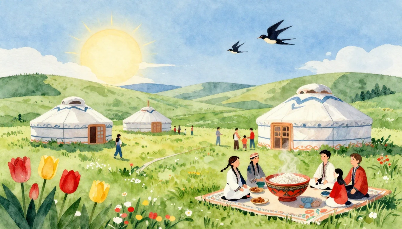 A vibrant and heartwarming watercolor painting depicting a b...