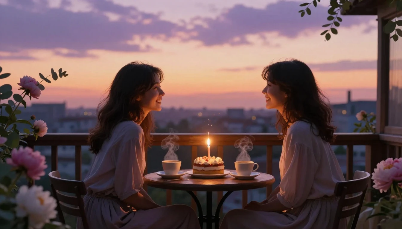 A warm and inviting scene of two close friends sitting on a ...