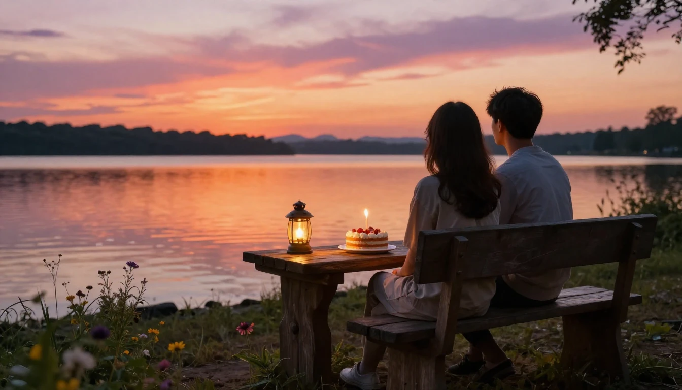 A warm and cozy scene of two close friends sitting on a wood...
