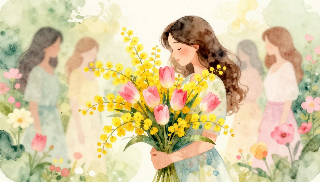 A vibrant and soft watercolor illustration celebrating woman...
