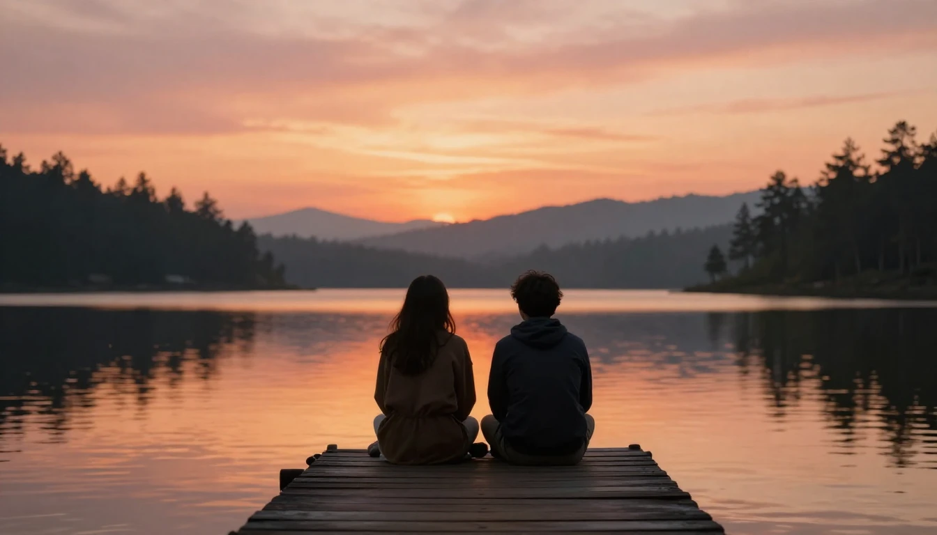A heartwarming and atmospheric scene of two friends sitting ...