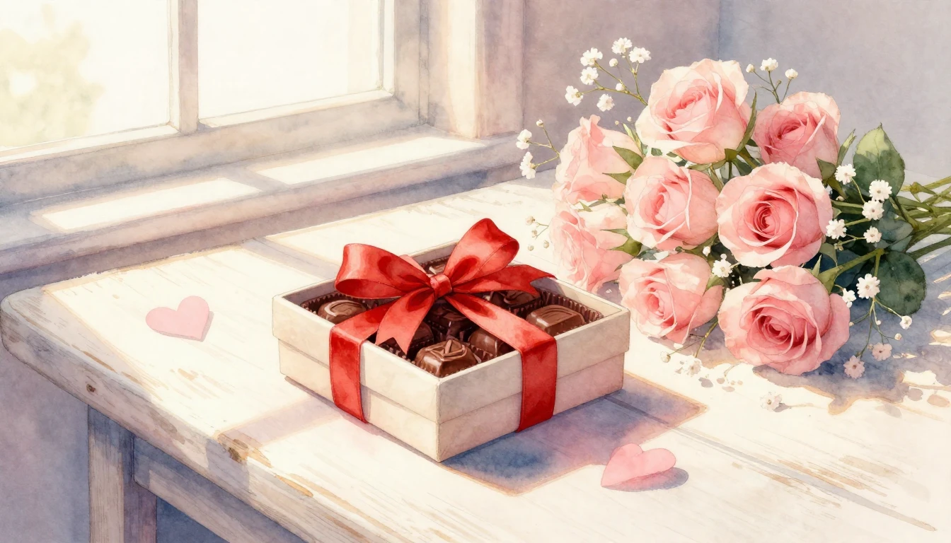 A soft and dreamy watercolor illustration symbolizing romant...