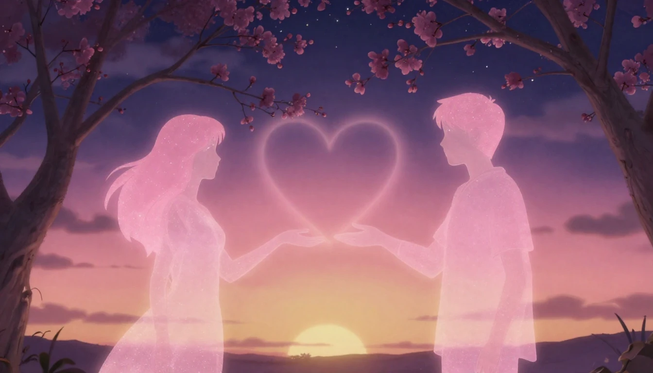 A soft and ethereal artistic composition depicting two glowi...