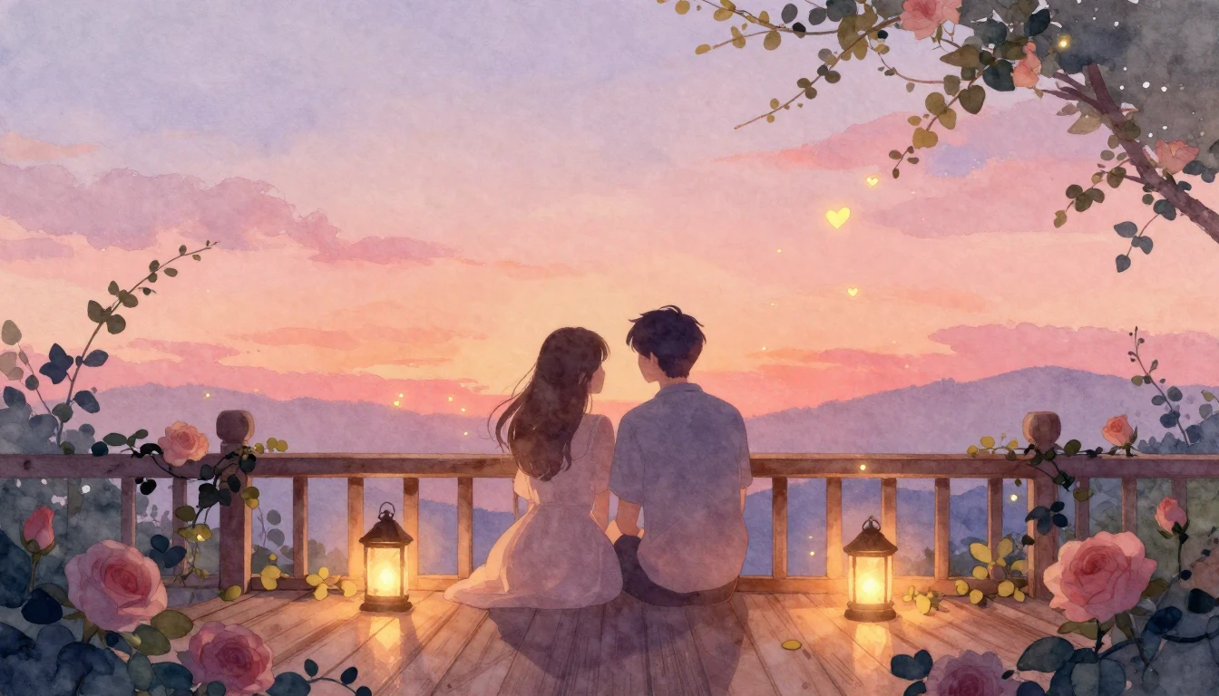 A dreamy and romantic watercolor illustration of a cozy wood...