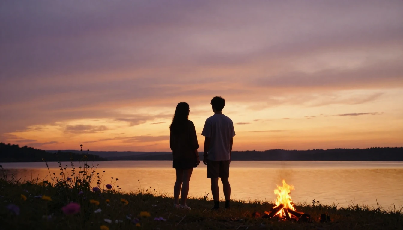 A warm and inviting scene of two silhouetted friends standin...