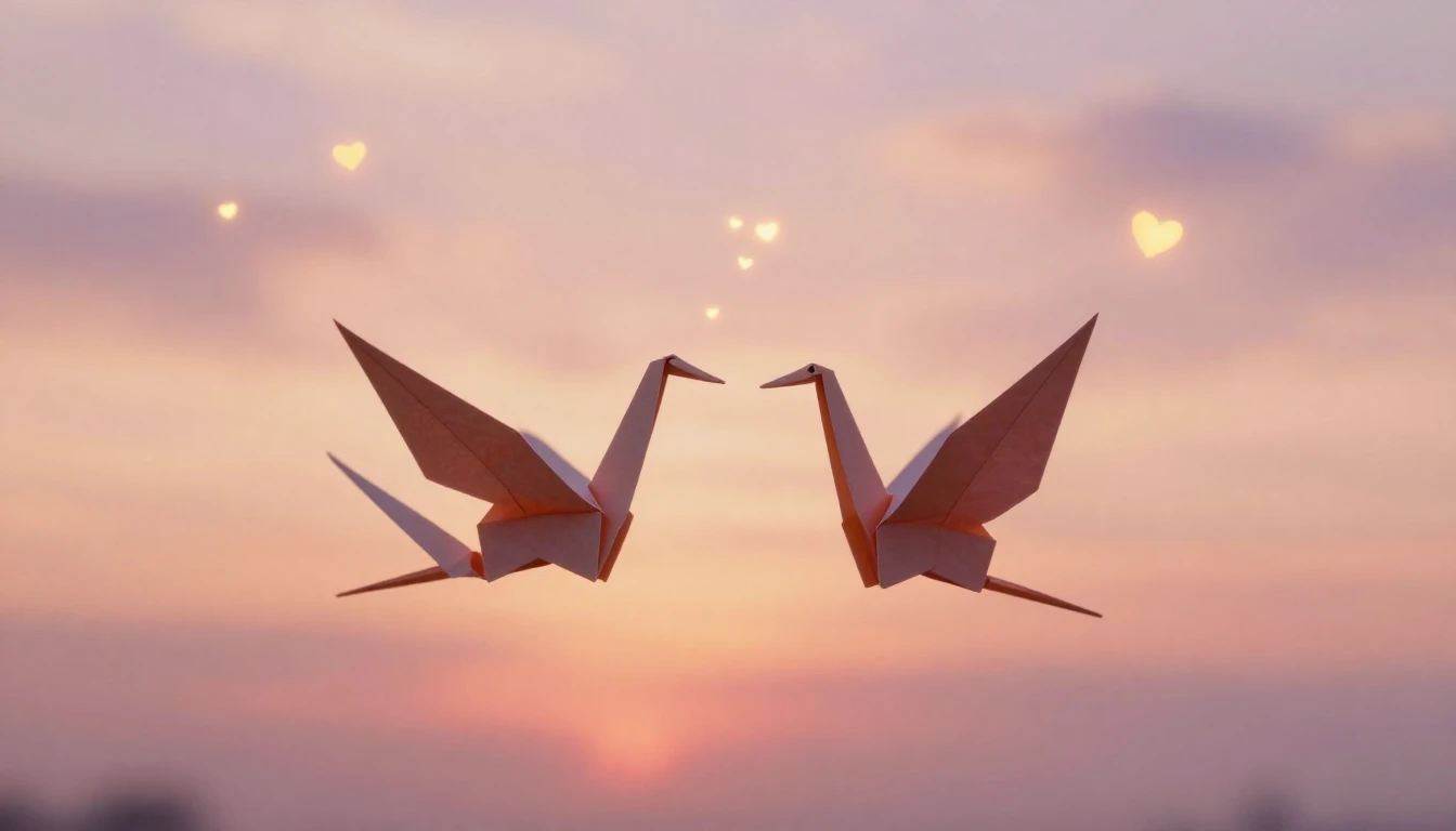 An ethereal and romantic scene featuring two delicate paper ...