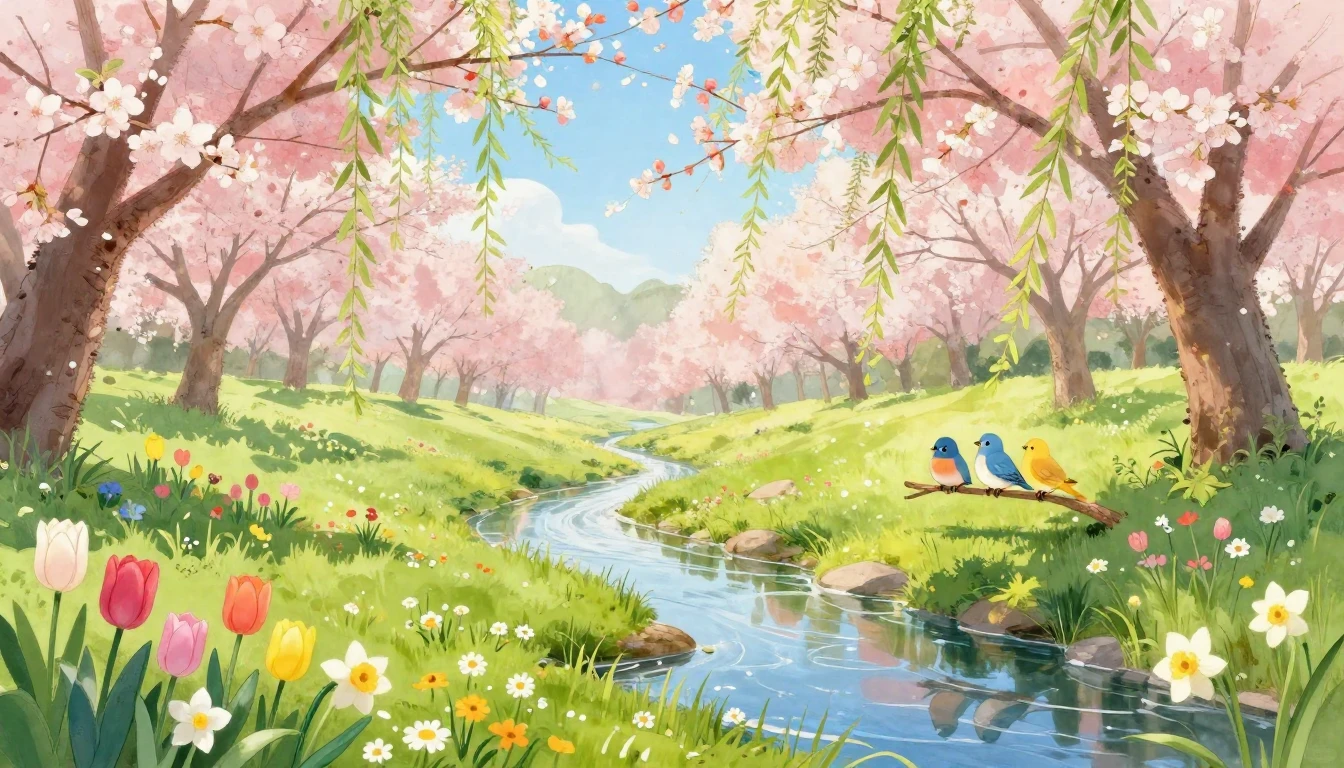 A beautiful spring landscape blooming with life and joy. Vib...