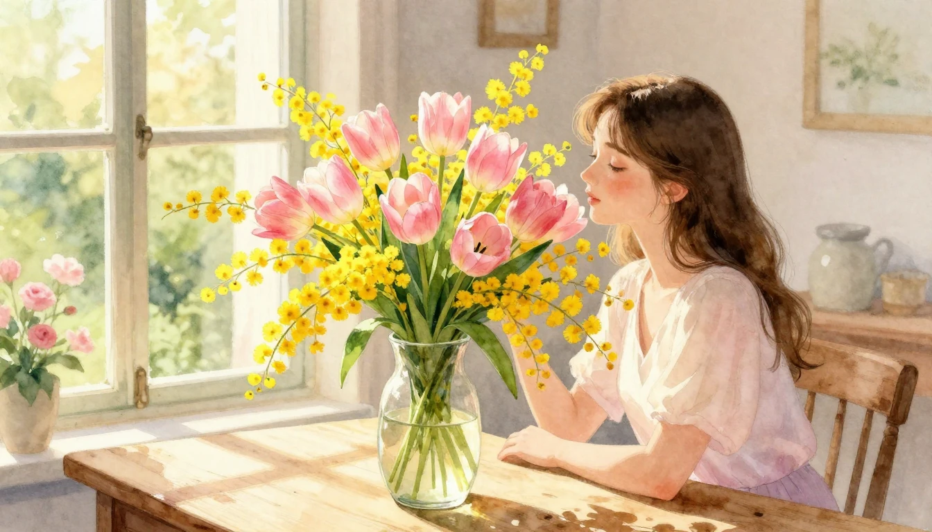 A soft and vibrant watercolor illustration celebrating sprin...