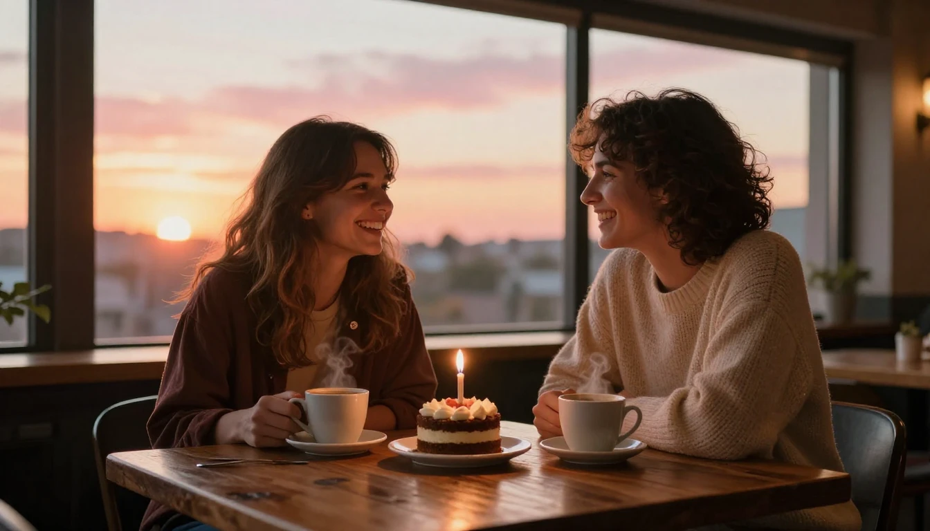 A heartwarming scene depicting two close friends sitting in ...