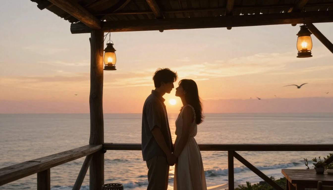 A romantic and intimate scene of a couple standing together ...