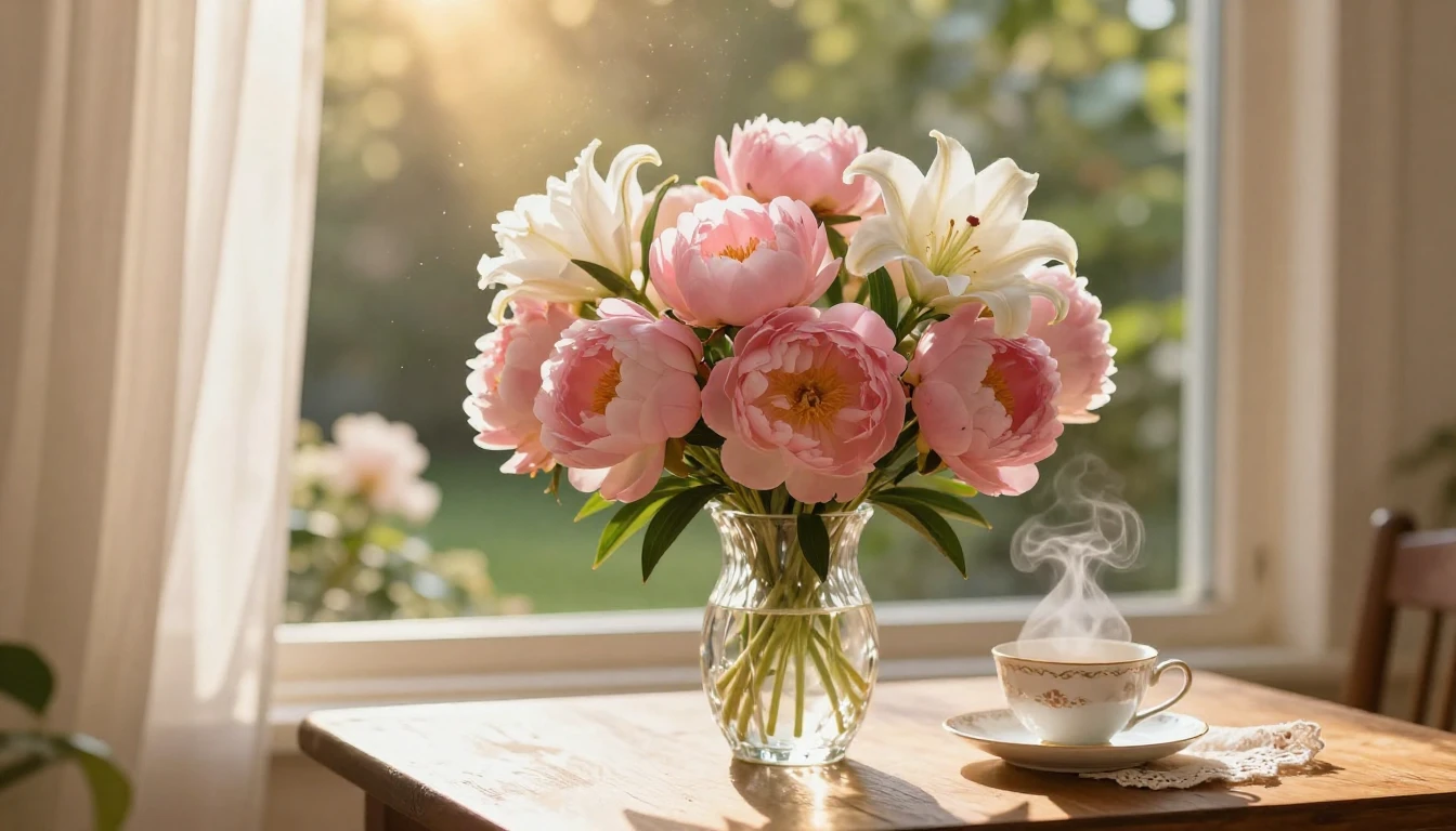 A breathtakingly beautiful and serene scene featuring a larg...