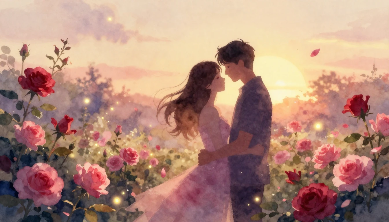 A romantic and ethereal watercolor illustration capturing th...