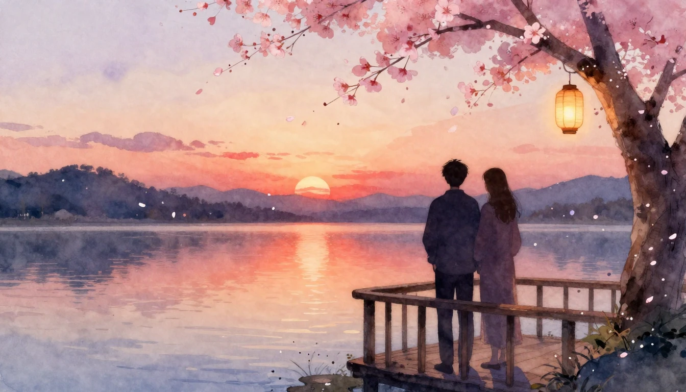 A breathtaking watercolor painting of an intimate scene duri...
