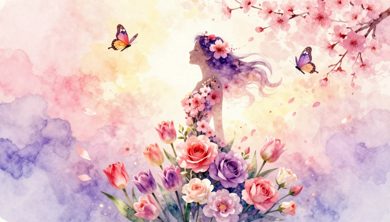 A beautiful watercolor painting depicting the essence of wom...