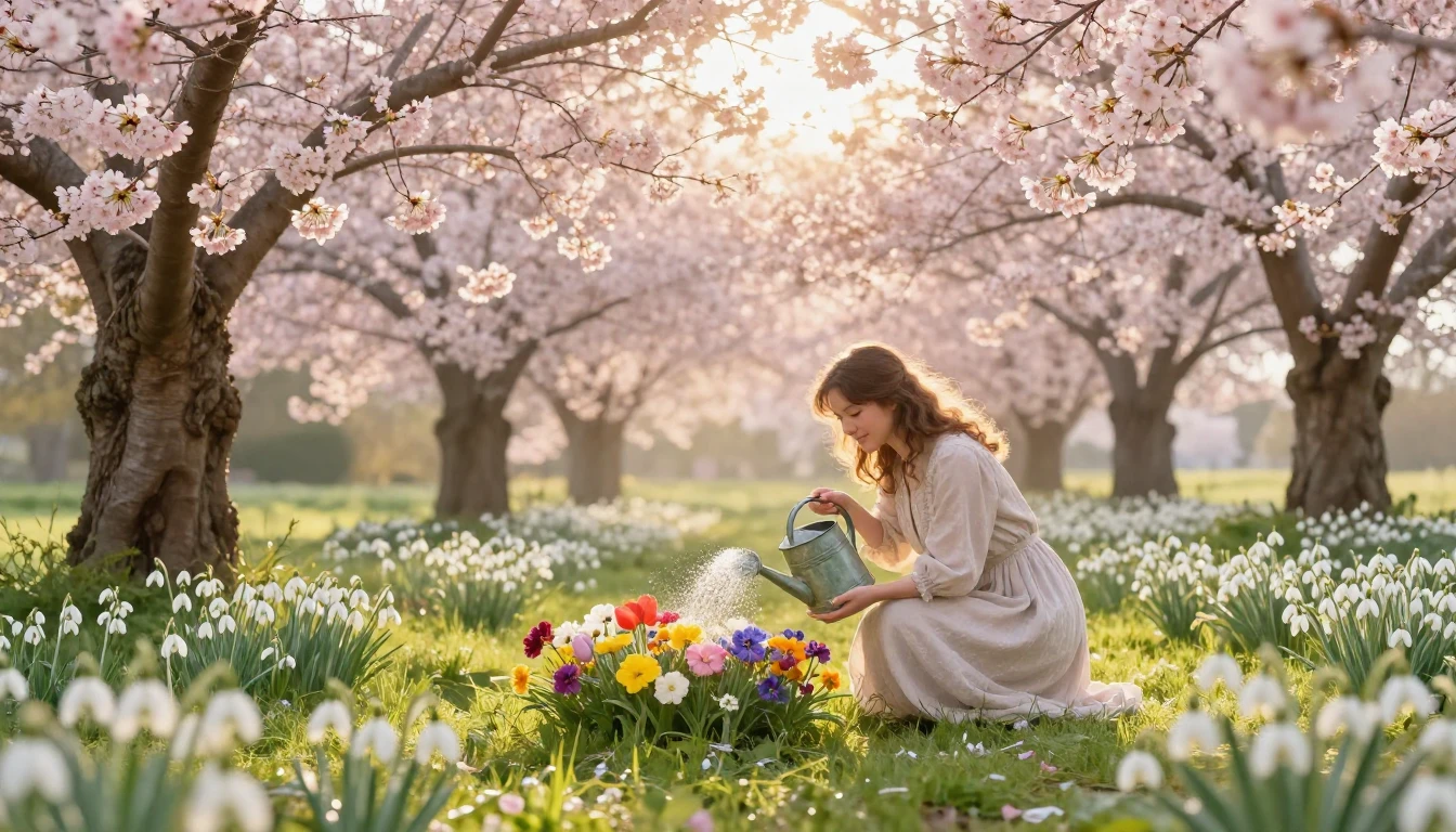 A breathtaking spring landscape symbolizing maternal love an...