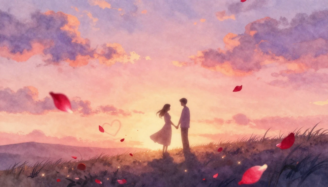 A soft and romantic watercolor painting depicting a dreamy l...