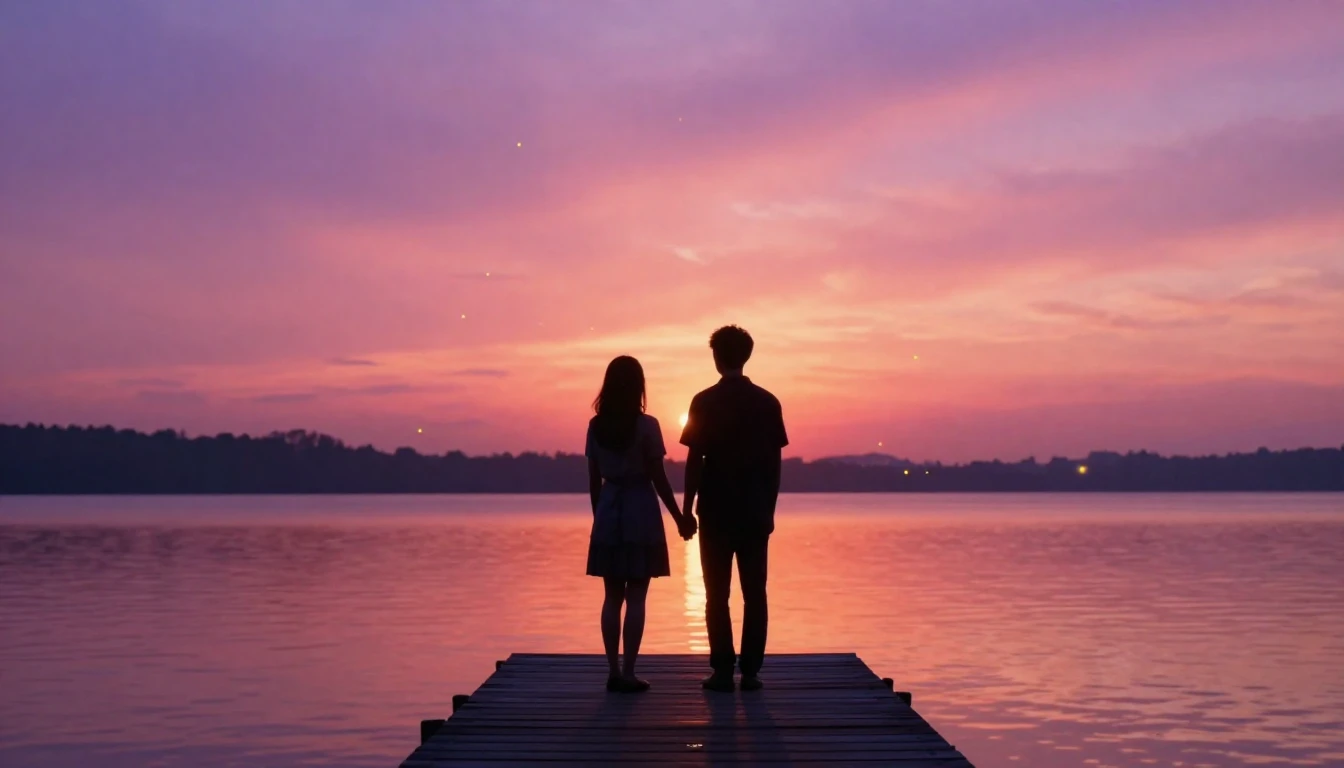 A breathtaking digital art illustration of two silhouettes s...