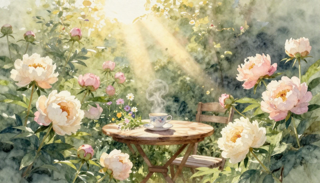 A delicate and heartwarming watercolor painting of a sun-dre...