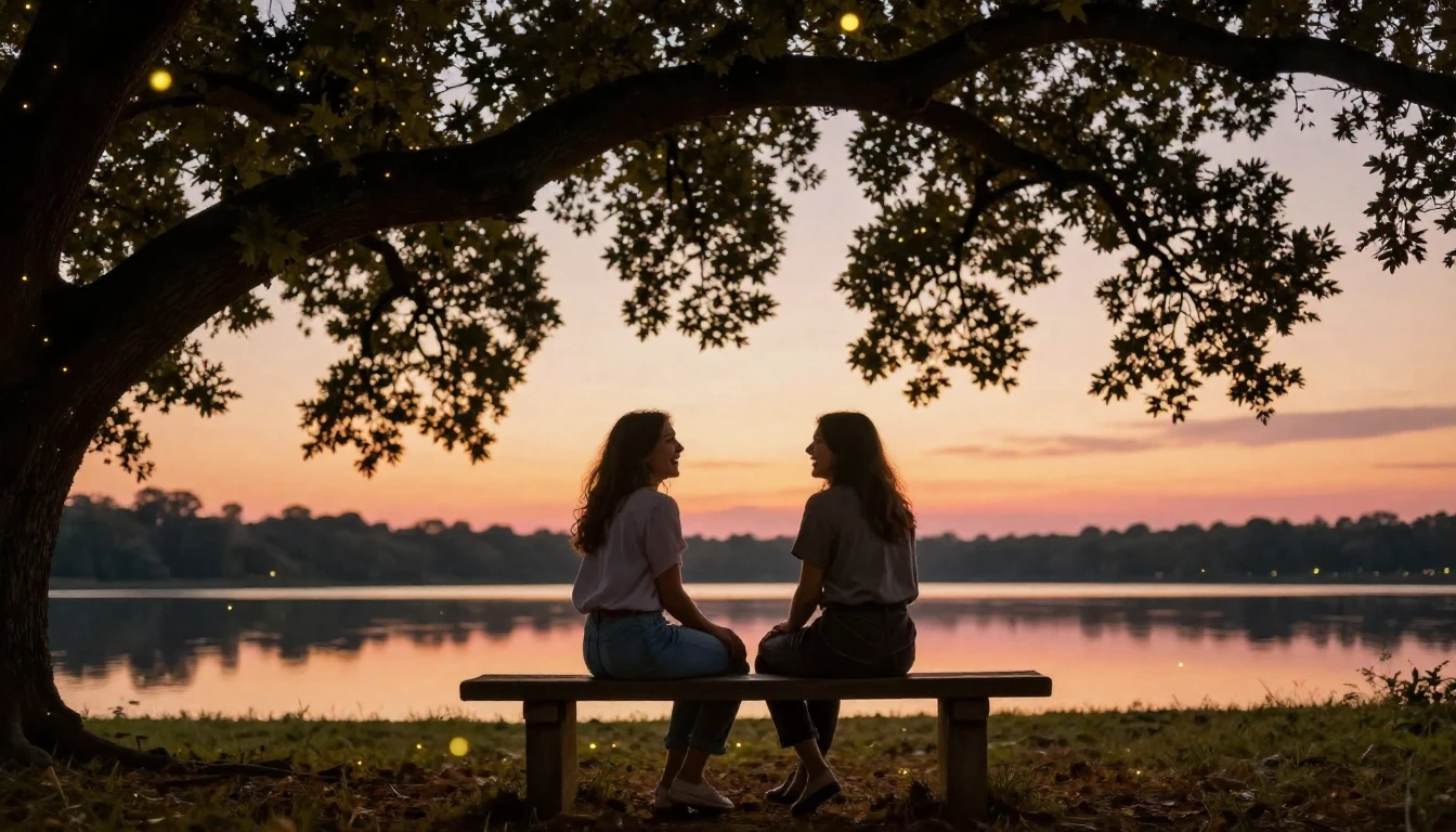 A heartwarming scene depicting two close friends sitting on ...