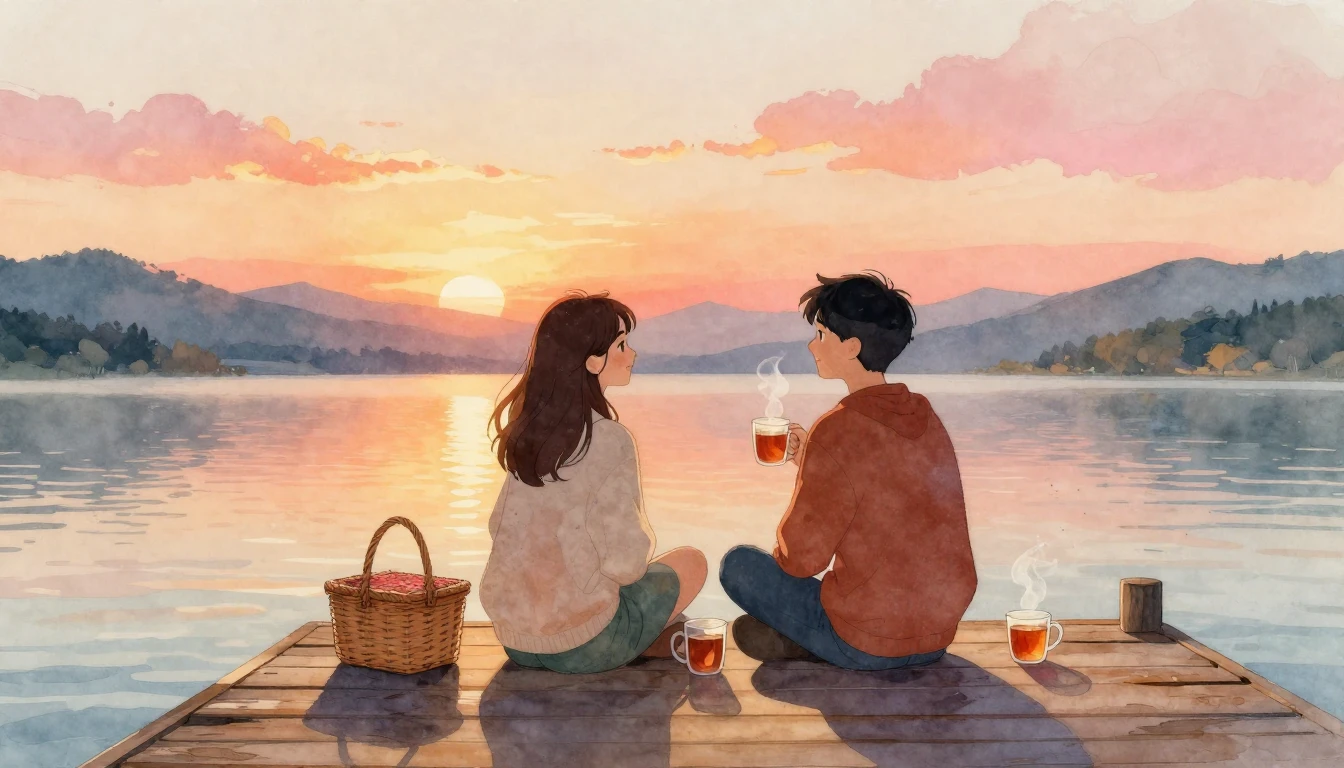 A warm and heartwarming scene of two best friends sitting on...