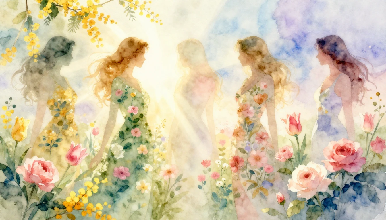 A soft and ethereal watercolor painting celebrating womanhoo...