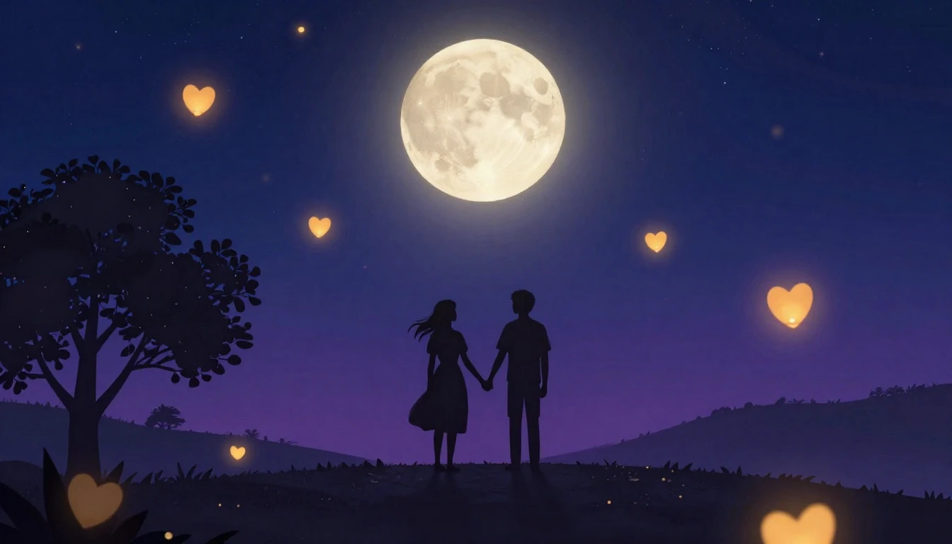 A romantic and dreamy illustration featuring two silhouette ...