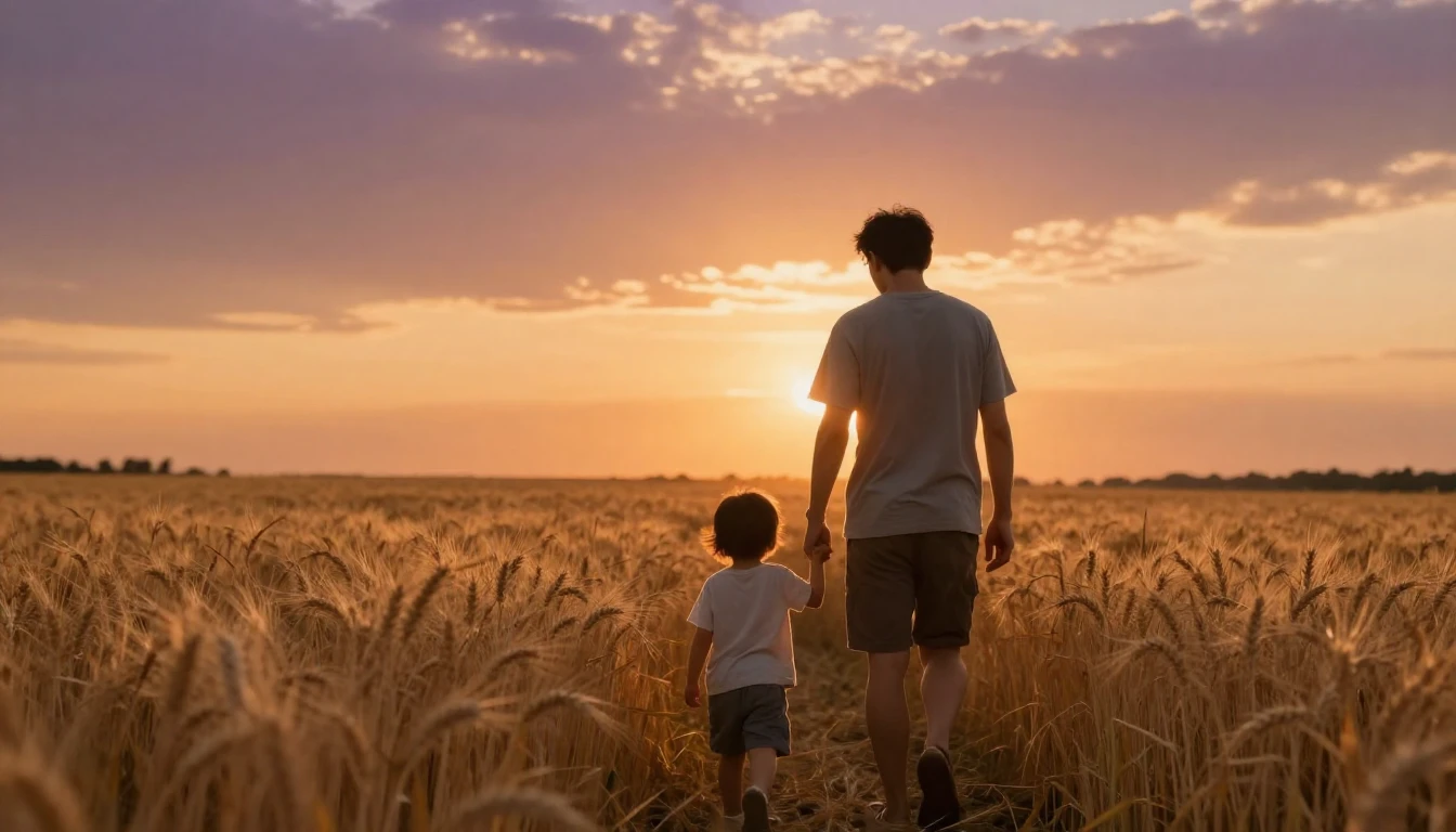 A heartwarming and emotional scene during the golden hour of...