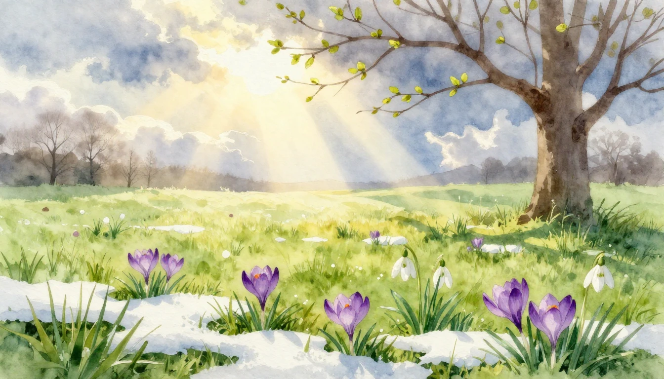 A soft and airy watercolor painting depicting the arrival of...