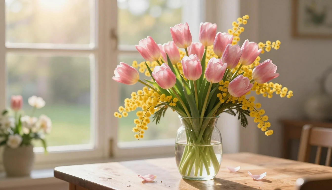 A breathtaking spring composition featuring a lush bouquet o...