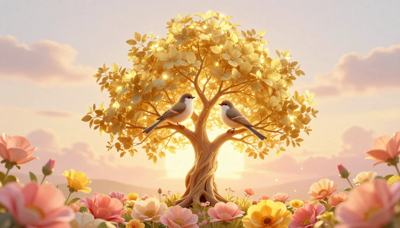 A beautiful and elegant composition featuring a radiant gold...