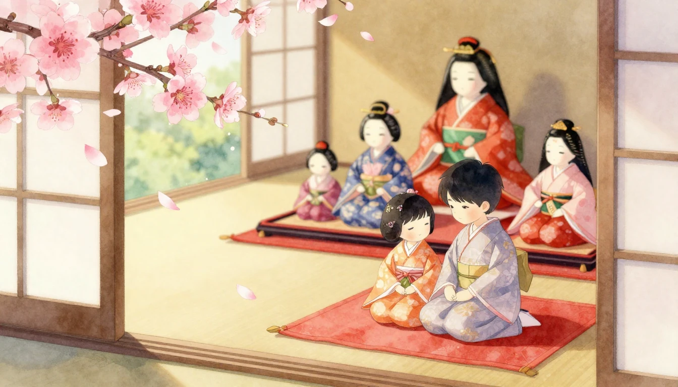 A soft and dreamy watercolor illustration celebrating Hinama...