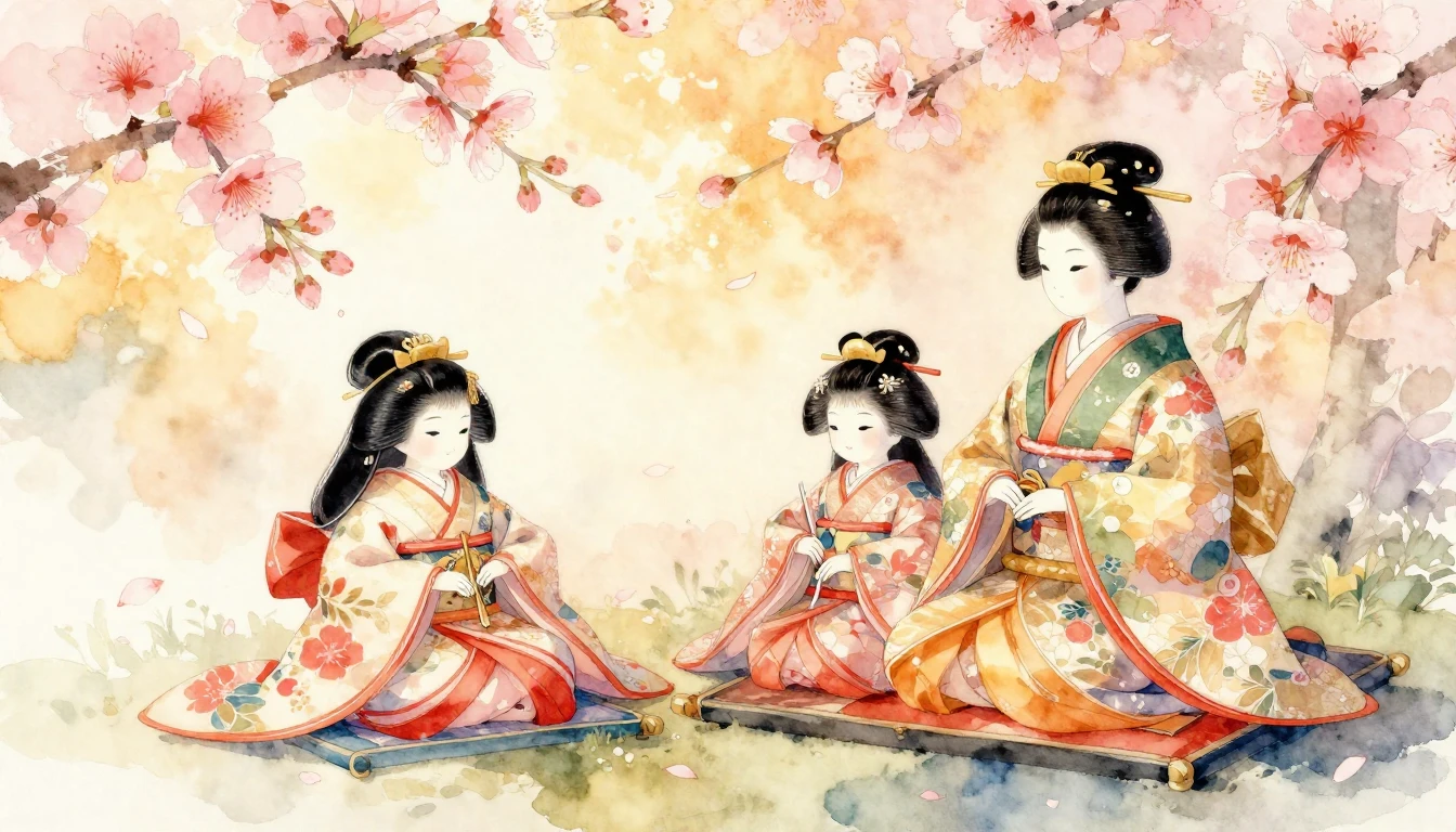 A delicate and ethereal watercolor painting depicting tradit...