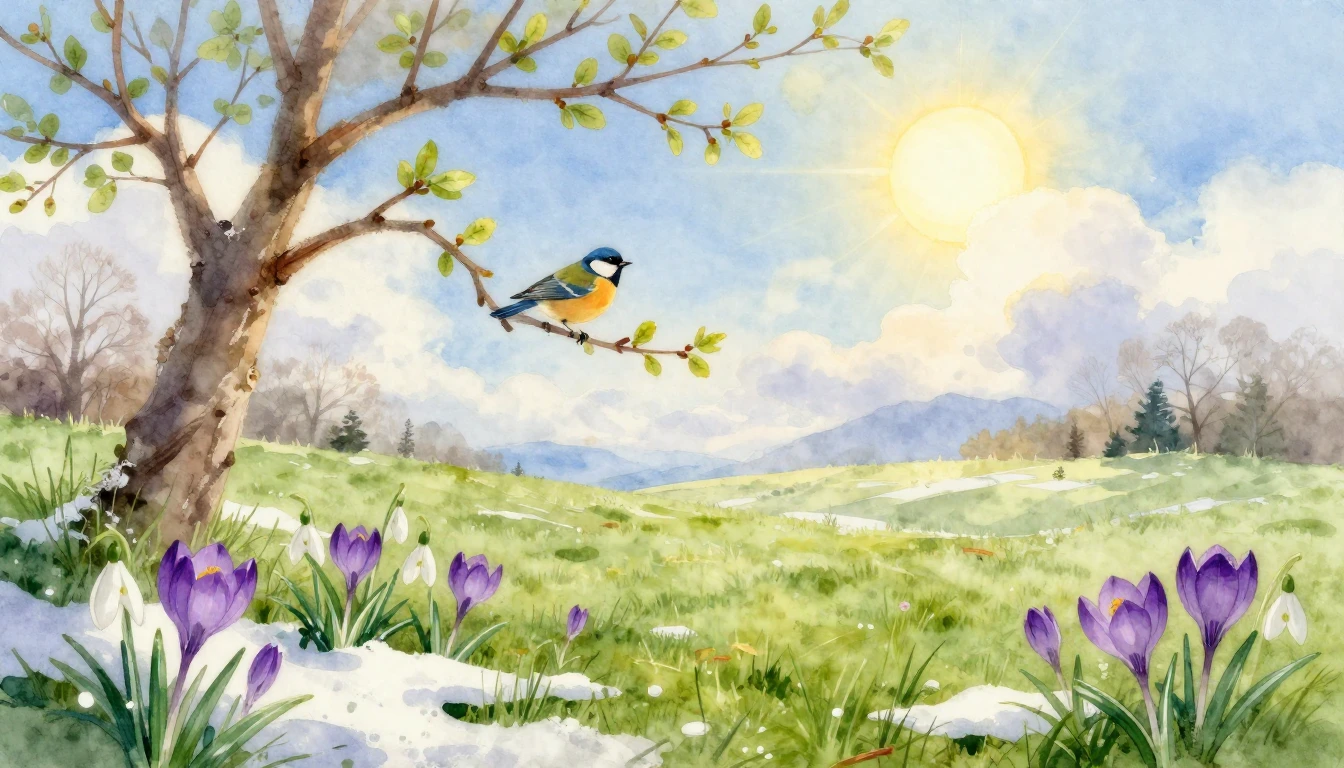 A soft and ethereal watercolor painting depicting the arriva...